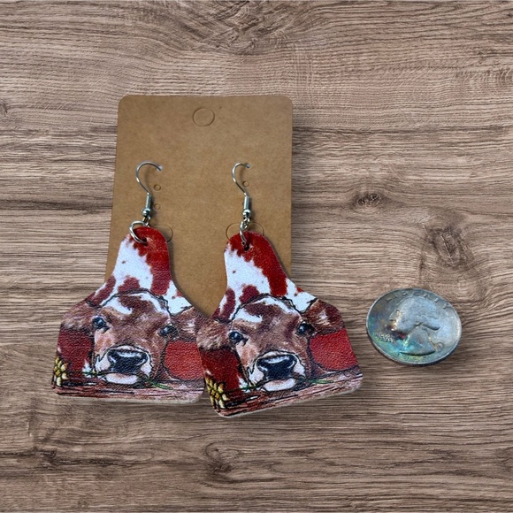 Jewelry - Leather Cow Tag Earrings